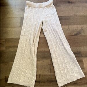 Cream Cable Knit Wide-Leg Pants